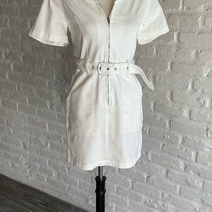 Elegant White Belted Dress